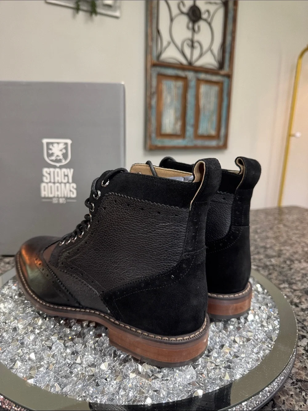 Stacy Adams Black Leather & Suede Wingtip Chukka Boots NWT